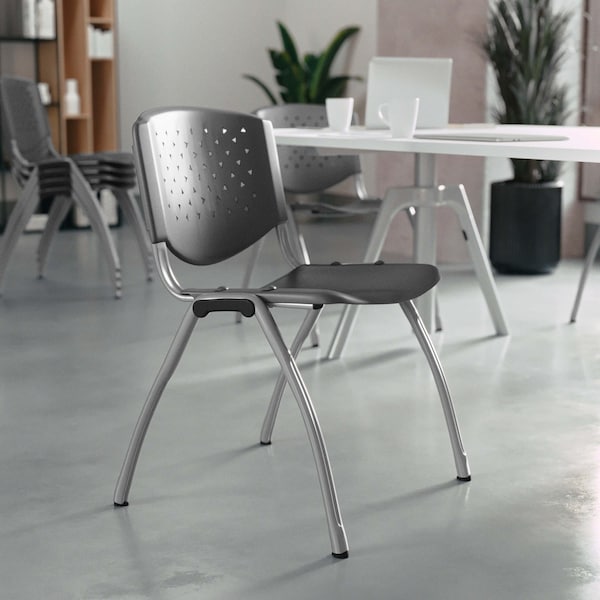 Flash Furniture HERCULES Series 5 Pack 880 lb. Capacity Gray Plastic Stack Chair with Titanium Gray Powder Coated Frame 5-RUT-F01A-GY-GG - main